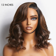Ombre Brown Loose Wave Minimalist HD Lace Glueless C Part Short Wig 100% Human Hair - US ONLY