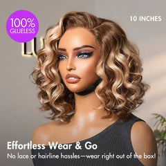Ash Blonde Highlight Loose Wave Glueless Minimalist HD Lace Short Wavy Wig Pre-Cut Lace