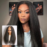 True Scalp Kinky Straight V Part Glueless Human Hair Wig Flexi-Fit Drawstring