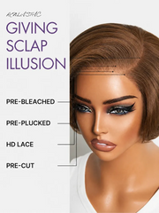 Chestnut Brown Elegant Glueless Minimalist HD Lace Short Pixie Cut Wig with Bangs