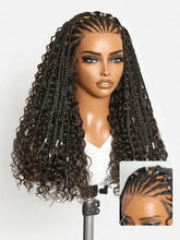 Natural Black Boho Cornrow Braids 13x4 Frontal Lace Deep Curly Long Wig Pre-cut Lace