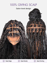 OwnScalp™ Light Weight Flexi-Fit Invisi Drawstring Cap Full Lace Knotless Boho Curls Braided Long Wig Super Natural Scalp Pre-Cut Lace