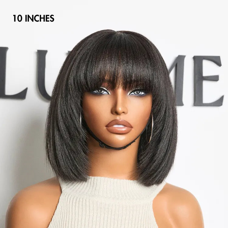 Put On and Go Ash Blonde Highlight / Brown Highlight / Natural Black Layered Cut Yaki Straight Minimalist Lace Bob Wig