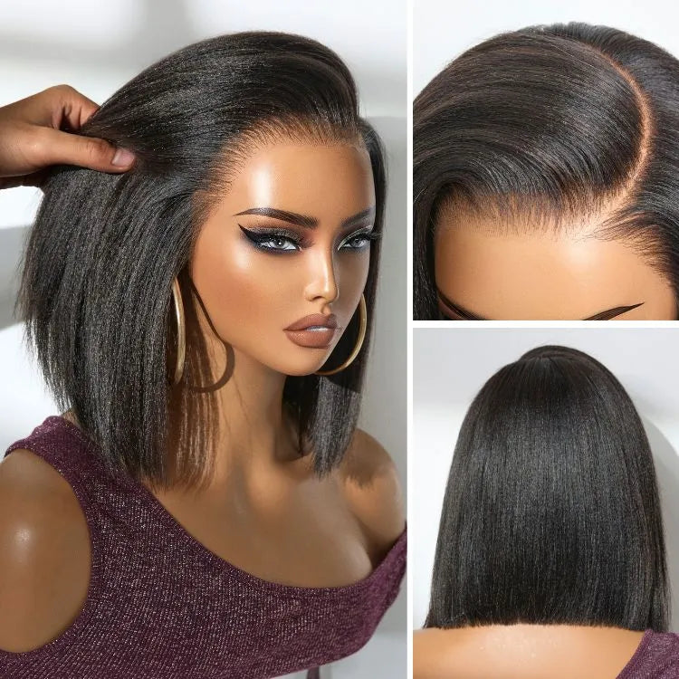 PreMax Wigs - Nature Max Yaki / Silky Bob Ear-to-Ear Glueless 13x6 Frontal HD Lace Short Bob Wig