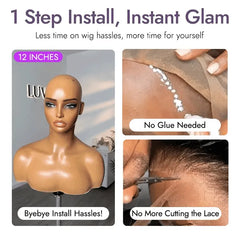 1 SEC INSTALL WIG | Brown Highlight / Natural Black Water Wave Natural Scalp Glueless Minimalist Lace Short Curly Wig with Bangs