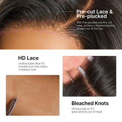 Caramel Brown Highlight Layered Haircut Wavy Glueless HD Minimalist Lace Wig Pre-Cut