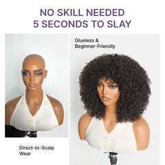 Throw On & Go 200% Density Natural Black Afro Curly No Lace Glueless Short Wig