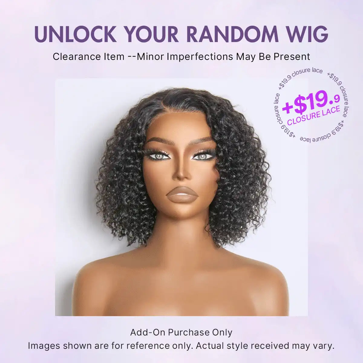 Random Curly Wig Add-On | 10-20 Inches | Closure Lace Wig | No Code Needed