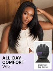 New Customers Only | 180% Density Light  Kinky Straight Butterfly Cut Layered  Glueless 7x6 Closure HD Lace Wig Pre-Cut Lace